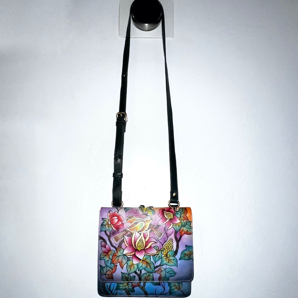 Original by Sharif Hand Painted Leather Bird Floral Crossbody & Wallet - Picture 3 of 14